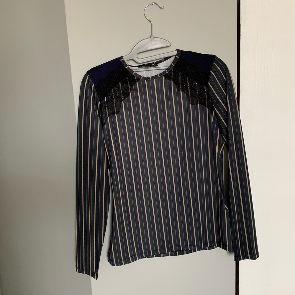 Zara Fitted Long Sleeve Striped Shirt